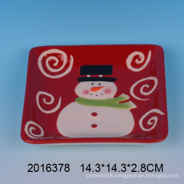 2016 Lovely Handpainting Ceramic Christmas Snowman Plate ,Christmas Candy Plate